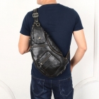 Кожаная мужская черная сумка-кобура на одно плечо